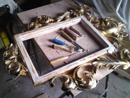 Baroque Hand-Carved Mirror — 23k Gold Leaf Frame